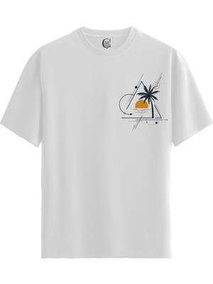 Color Luxe Geosunset - Pamuklu Erkek Beyaz Tişört - Premium Quality