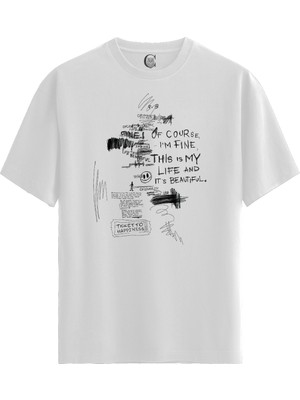 Color Luxe Dark Sketch - Pamuklu Erkek Beyaz Tişört - Premium Quality