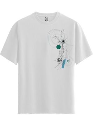 Color Luxe Techno Flower - Pamuklu Erkek Beyaz Tişört - Premium Quality