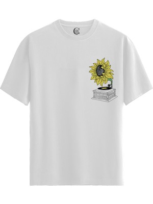 Color Luxe Sunflower Vinyl - Pamuklu Erkek Beyaz Tişört - Premium Quality