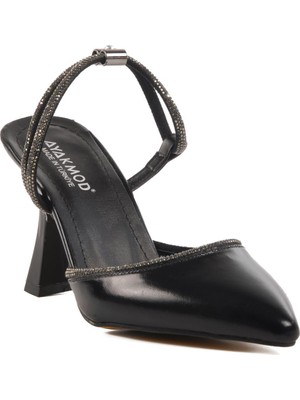 Ayakmod 417603 Z Siyah Taşlı Kadın Topuklu Ayakkabı Stiletto