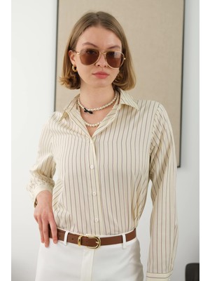 HE-QA Çizgili Fit Gömlek Soft Sarı