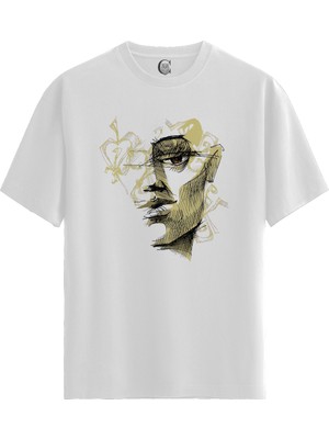 Color Luxe Abstract Face - Pamuklu Erkek Beyaz Tişört - Premium Quality
