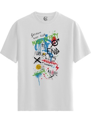 Color Luxe Graffiti Youth - Pamuklu Erkek Beyaz Tişört - Premium Quality