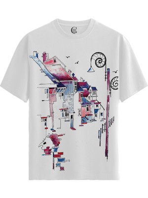 Color Luxe Neon Alley - Pamuklu Erkek Beyaz Tişört - Premium Quality