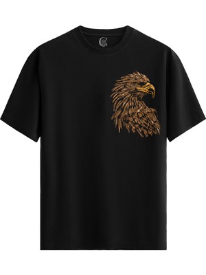 Color Luxe Eagle Sketch Pamuklu Erkek Siyah Tişört - Premium Quality