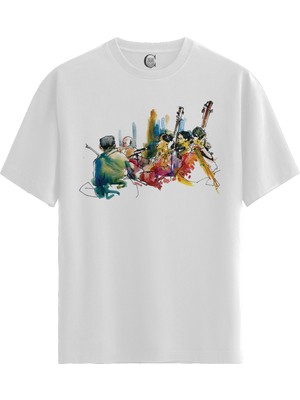 Color Luxe Jazz Ensemble - Pamuklu Erkek Beyaz Tişört - Premium Quality