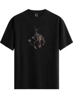 Color Luxe Rodeo Rider - Pamuklu Erkek Siyah Tişört - Premium Quality