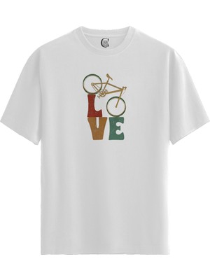 Color Luxe Love Cycle - Pamuklu Erkek Beyaz Tişört - Premium Quality