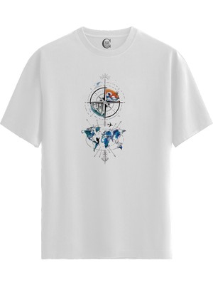 Color Luxe Compass Explorer - Pamuklu Erkek Beyaz Tişört - Premium Quality