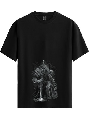Color Luxe Knight Sketch - Pamuklu Erkek Siyah Tişört - Premium Quality