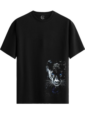 Color Luxe Panther Glow Pamuklu Kadın Siyah Tişört - Premium Quality
