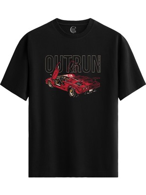 Color Luxe Outrun Car - Pamuklu Erkek Siyah Tişört - Premium Quality