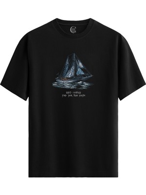 Color Luxe God's Compass Pamuklu Erkek Siyah Tişört - Premium Quality