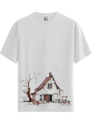 Color Luxe Abandoned House - Pamuklu Erkek Beyaz Tişört - Premium Quality