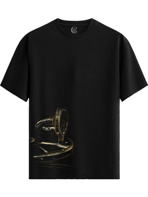 Color Luxe Gilded Melodies Pamuklu Kadın Siyah Tişört - Premium Quality