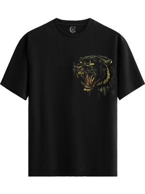 Color Luxe Roaring Beast Pamuklu Erkek Siyah Tişört - Premium Quality