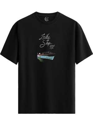 Color Luxe Ship Without Sail Pamuklu Erkek Siyah Tişört - Premium Quality
