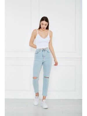 Dizi Yırtık Denim Pantolon