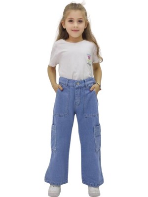 Crassi Mavi Desenli Kız Çocuk Pantolon 15 Yaş Baggy Fit 4 Cep ile Denim Konforu