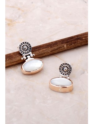 Sümer Telkari Sedef Taşlı Elişi Antik Tasarım Gümüş Küpe