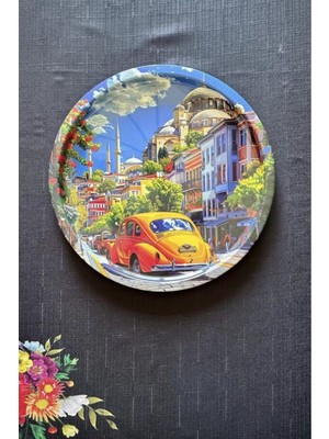 Desenli Modern Tepsi Çok Amaçlı Sunum Tepsisi 32 cm Yuvarlak Tepsi