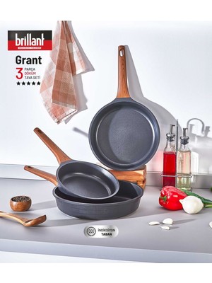 Brillant Decorev Granit İndüksiyon Taban 3 Parça Granit Tava Seti 20 / 24/ 28 cm