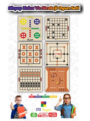 Time Table Ahşap Zeka ve Strateji Oyun Seti 6 Ad Reversi-Kızma Birader-Dama-Tic Toc Toe-Koridor Oyunu