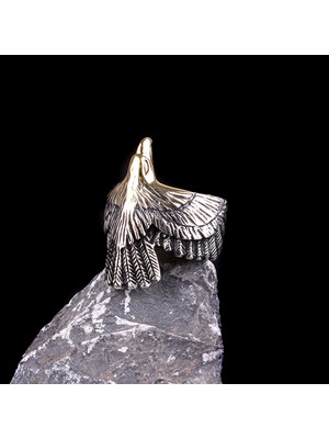 Kartal Motifli 925 Ayar Gümüş Taşsız Erkek Yüzük