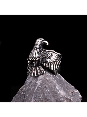 Kartal Motifli 925 Ayar Gümüş Taşsız Erkek Yüzük
