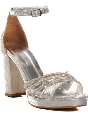 Ayakmod 655386 Z Gümüş Yüksek Topuk Kadın Topuklu Ayakkabı