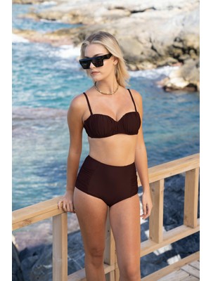 Estiva Drapeli Kaplı Straplez Bikini Takımı - Siyah