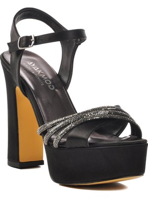 Ayakmod 655413 Z Siyah Saten Platform Topuk Kadın Topuklu Ayakkabı