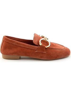 Bambi Kiremit Süet  Deri Kadın Loafer Ayakkabı K01763771002