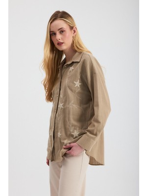 Rays 2006 Çiçek Nakışlı Gömlek Vizon