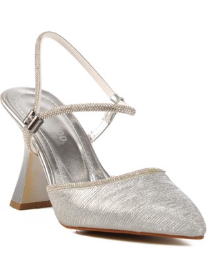 Ayakmod 417603 Z Gümüş Kadın Taşlı Topuklu Ayakkabı