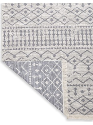 Saraz Halı Bohem Serisi Çift Taraflı Dokuma Pamuklu Kilim Bej - Krem Renkli Modern Desenli Şık Tasarım