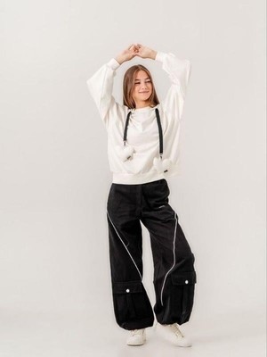 Zekids Kız Çocuk Mevsimlik Paçası Cepli Gabardin Pantolon