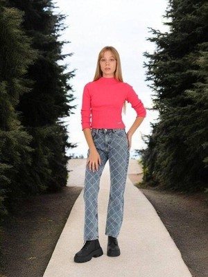 Marions Kız Çocuk Baklava Desenli Taşlı Jean