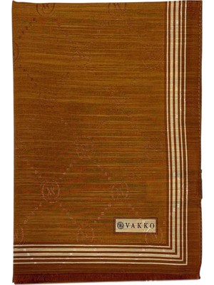 Vakko Pamuk Ipek Şal - Bordürlü Monogram - Bakır
