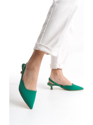 Limeo Alçak İnce Topuklu Süet Yandan Lastikli Kadın Abiye Klasik Topuklu Ayakkabı