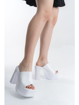 Limeo Yüksek Platform Dolgu Topuk Tek Şerit Cilt Yazlık Kadın Terlik Sandalet Ayakkabı