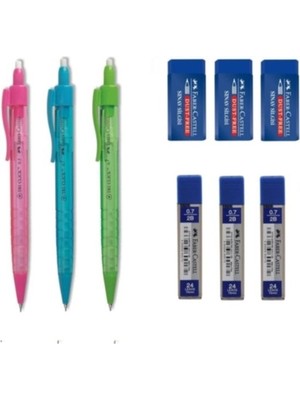Faber-Castell Tri Click Versatil Kalem 0.7 mm 3 Adet 0.7 mm Uç 3 Adet Sınav Silgisi 3 Adet