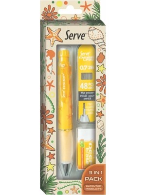 Serve Deep Doğa Serisi 0.7 mm Mekanik Kurşun Kalem Metal Gövde ile 48 Yedek Uç ve Silgi Seti