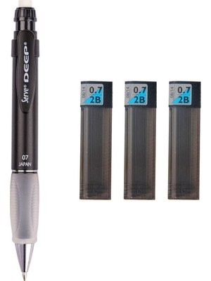 Deep Mekanik Uçlu Kalem 0.7 mm Metalik Mr. Siyah + Tombow 0.7 mm 2b Uç 3 Adet