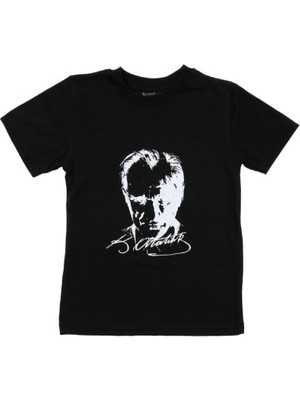 Çocuk Bisiklet Yaka Atatürk Baskılı Kısa Kollu Tişört (Unisex)