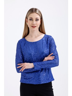 Sense Içi Astarlı Pul Payet Abiye Bluz | BLZ35497 Saks