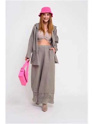 Italyan Fisto Paça Detaylı Keten Pantolon