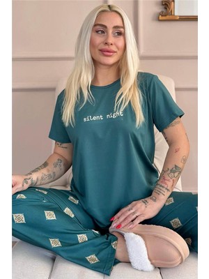 Zümrüt Silent Desenli Kısa Kollu Kadın Pijama Takımı