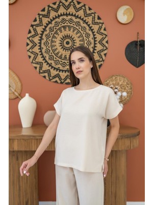 Veraura Lifestyle Bej T-Shirt ve Pantolon Takım